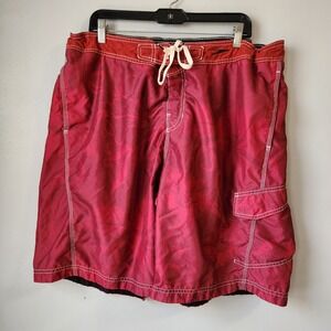 Speedo Men's Floral Swim Trunks‎ Board Shorts Red Swimsuit Size Large
